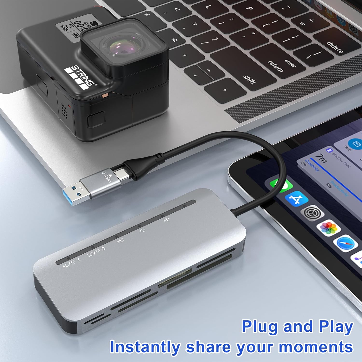 Lector de tarjetas SD 7 en 2, lector de tarjetas USB C para SD SDXC SDHCTFCF CFIXDMemory Stick Pro Duo adaptador con adaptador USB CUSB3.0,
