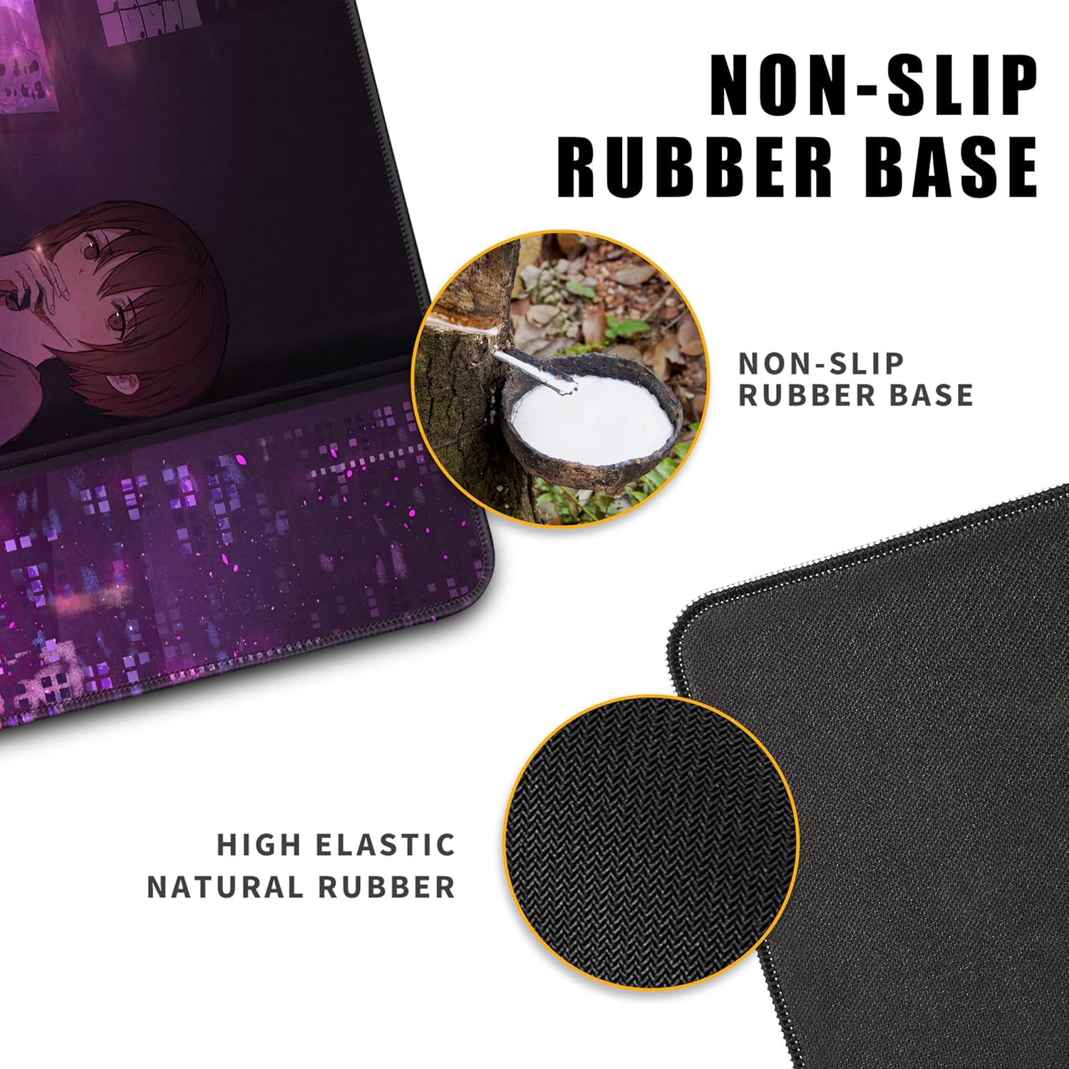 Alfombrilla de mouse para juegos de anime morado, XL, extendida, japonesa, grande, alfombrilla de escritorio de 31.5 x 11.8 pulgadas, alfombrilla de