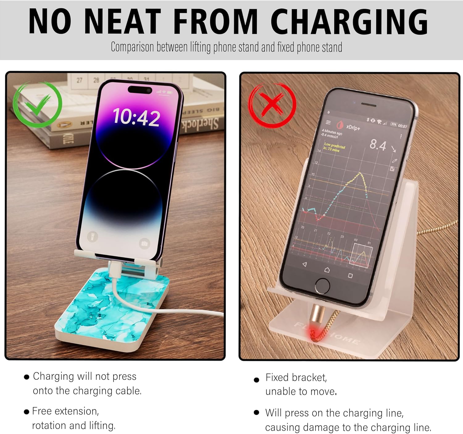 Heainaiyoo Soporte plegable para teléfono celular, soporte de teléfono celular ajustable en altura en ángulo, soporte para teléfono para escritorio,