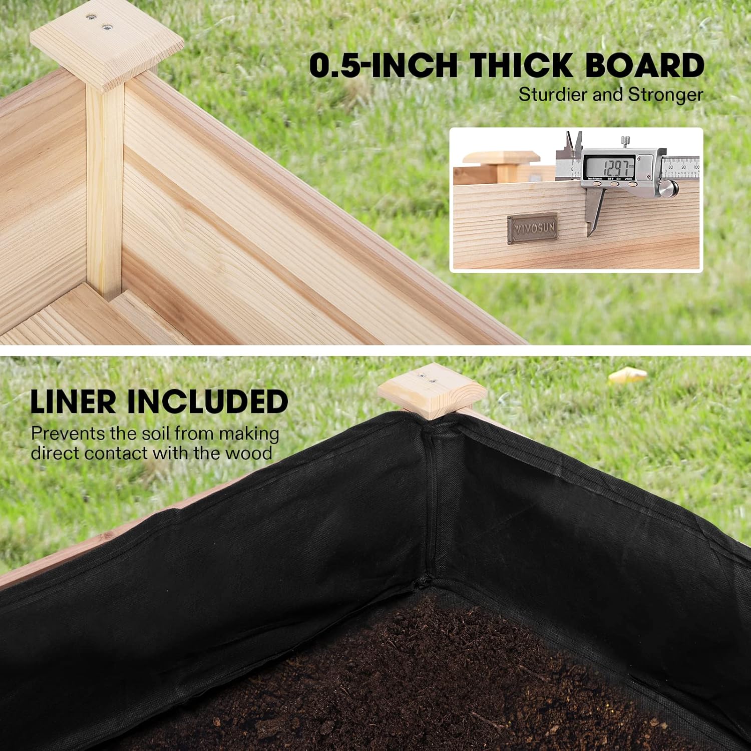 VIVOSUN Cama elevada de madera elevada para jardín, 48 x 24 x 30 pulgadas, maceta de madera para exteriores con forro de cama y guantes para jardín,