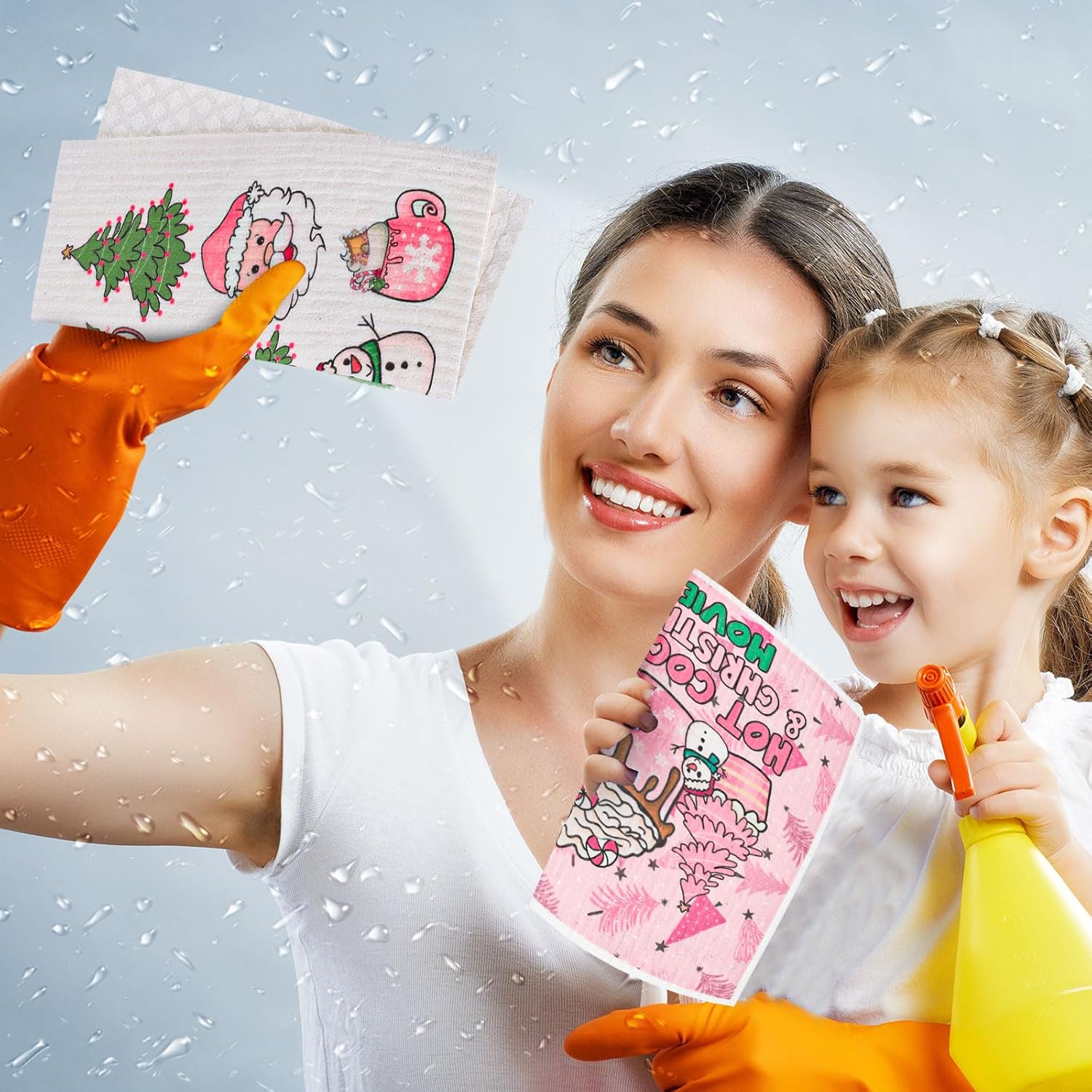 AnyDesign 6 paños de cocina suecos de Navidad, color rosa, con texto en inglés “Merry Christmas”, reutilizables, para invierno, árbol de Navidad,