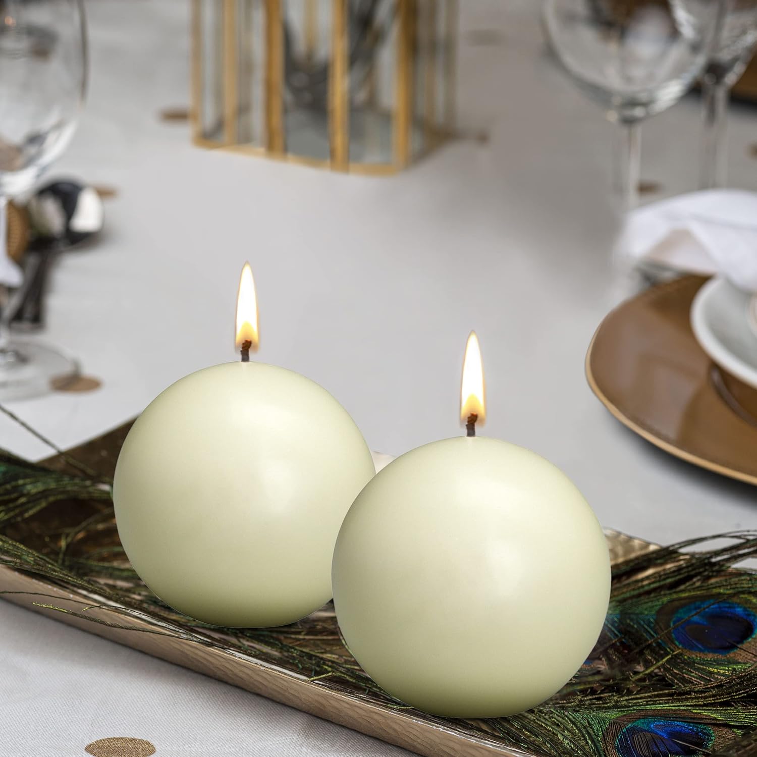 Bolsius Juego de 2 velas de bola de marfil  Juego de velas sin perfume de 2.75 pulgadas  Velas de cena sin goteo sin humo  Perfecto para velas de