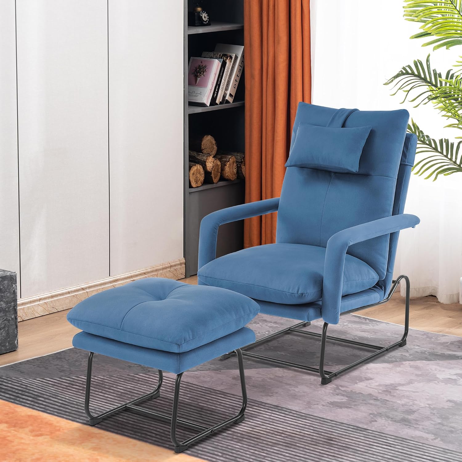 MCombo Sillones reclinables decorativos con otomana, sillones tapizados con respaldo ajustable, sofá individual para sala de estar y dormitorio 4233