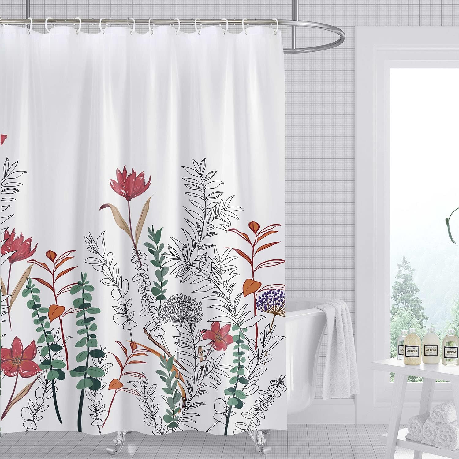ROCK CLOUD Juego de cortinas de baño de tela con 12 ganchos, diseño de hojas botánicas decorativas, lavable a máquina, 72 x 72 pulgadas