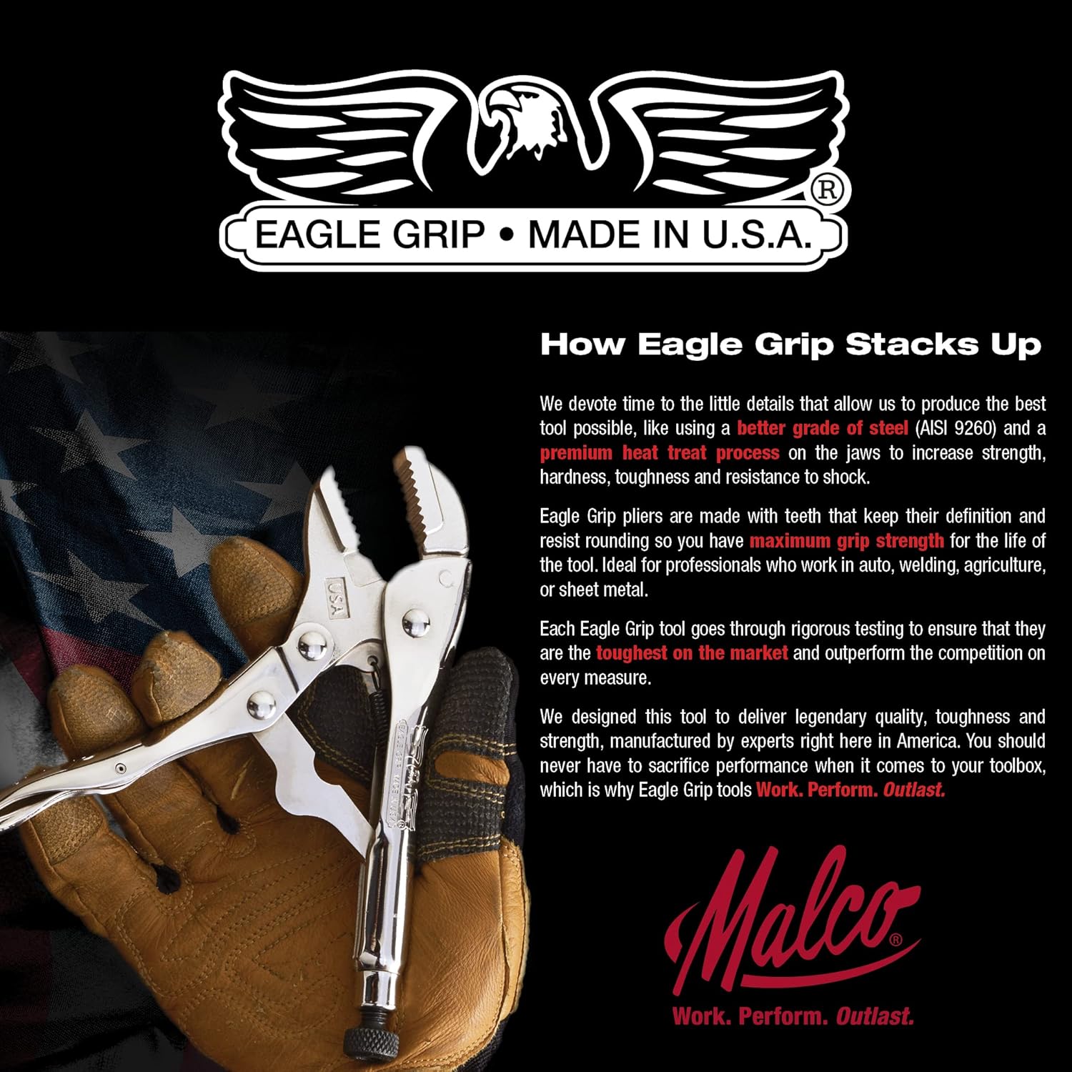 Malco Eagle Grip LP10WC – Alicates curvados de bloqueo de mordaza de 10 pulgadas con cortador de alambre
