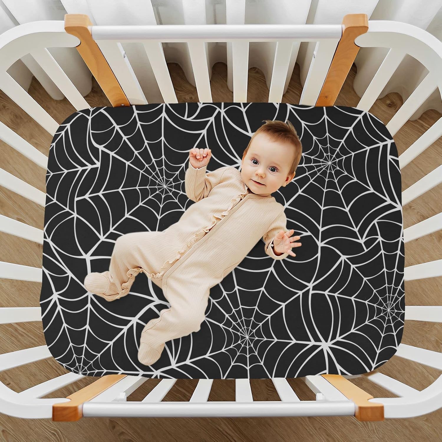 Sábanas de tela de araña para cuna, suaves, transpirables, ajustables, para cuna de bebé, para niñas y niños, 52 x 28 x 9 pulgadas