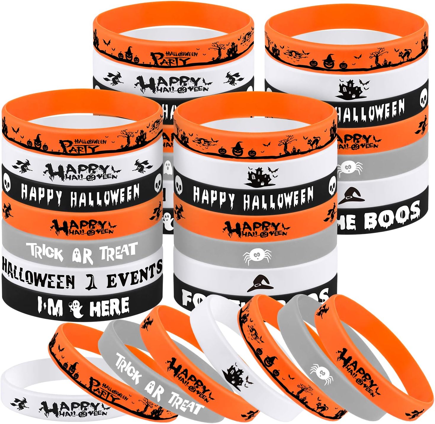 FEPITO 70 paquetes de pulseras de silicona para Halloween, 7 patrones clásicos de Halloween, pulseras de goma