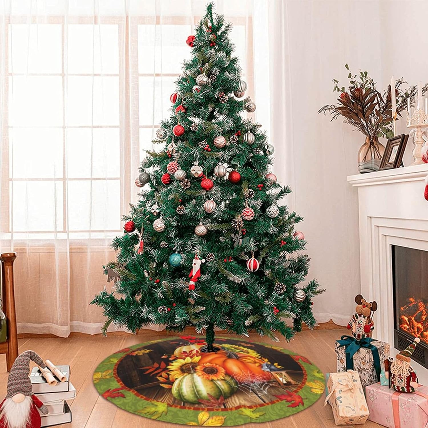 Falda de árbol de Navidad de hoja de arce otoñal, tapete para árbol de Navidad, adornos de árbol de Navidad, decoración de fiesta de vacaciones,