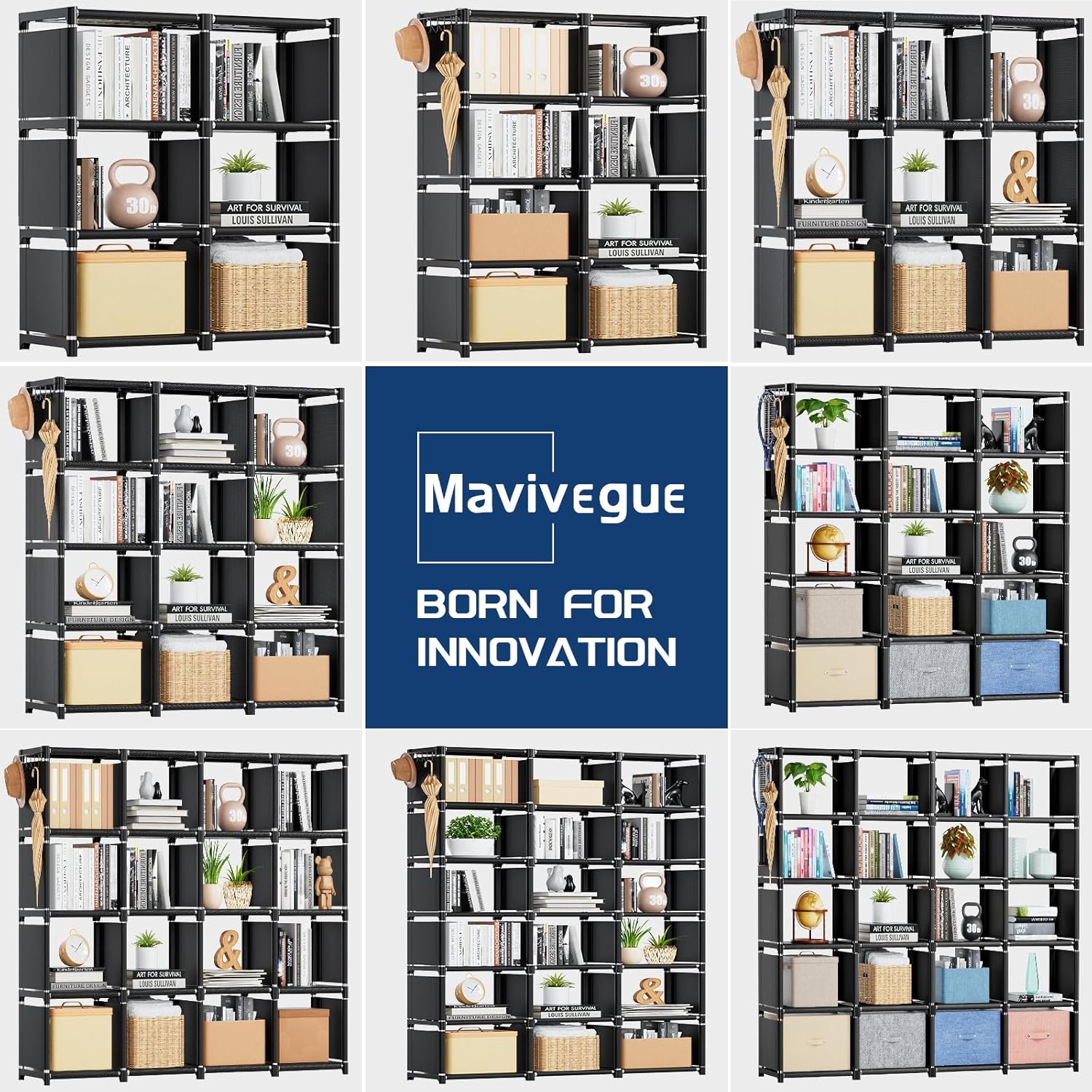 Mavivegue Estante para libros, organizador de almacenamiento de 6 cubos, estantería de bricolaje, estantería de cubo de metal, estuche alto para