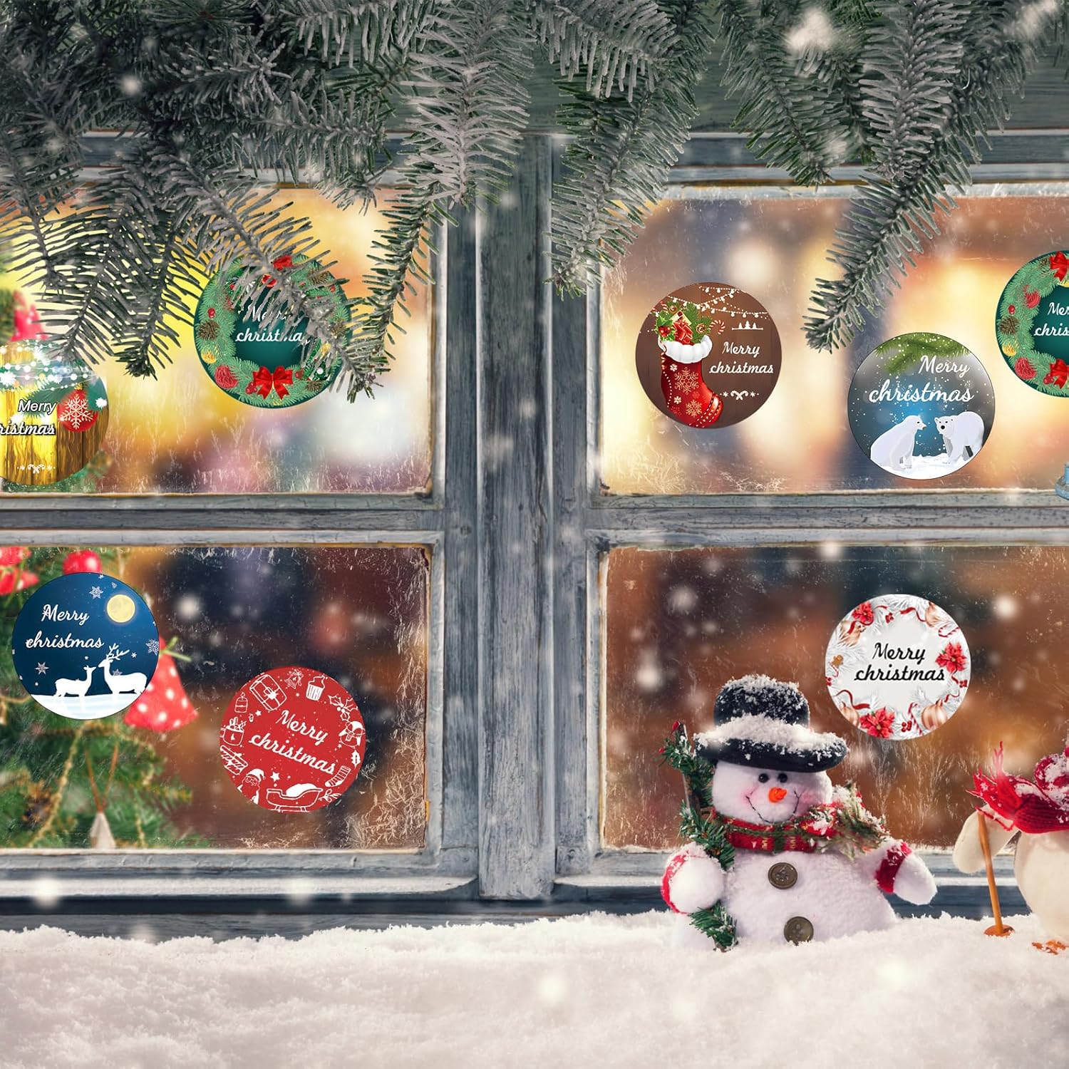 Outus 1000 calcomanías navideñas para sobres de 1.38 pulgadas, 9 diseños redondos de Feliz Navidad, sello de sobres de Navidad, calcomanías