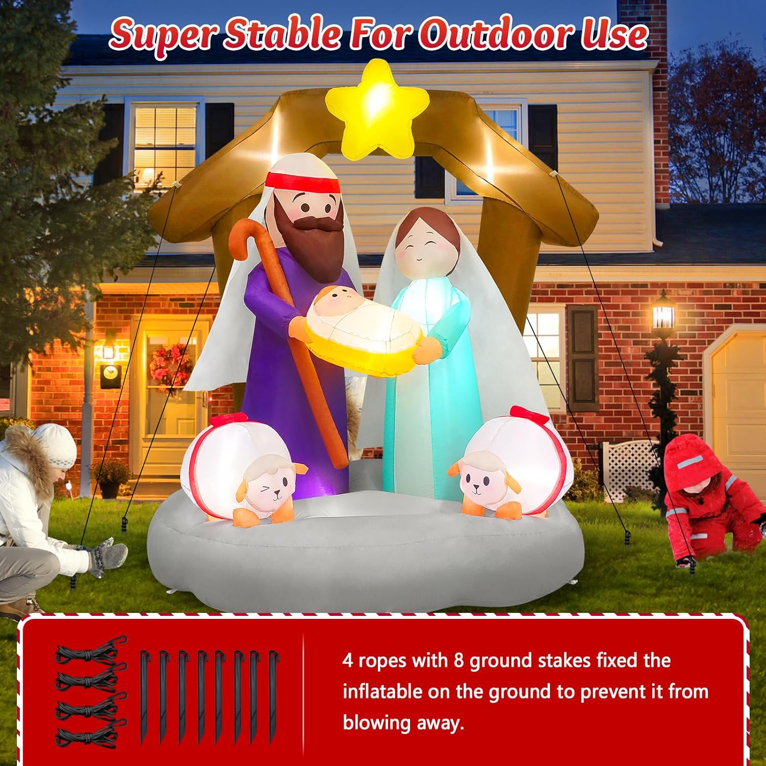 Decoraciones inflables de Navidad de 6 pies para decoración al aire libre, luces LED integradas, escena del nacimiento de Jesús, decoración de patio