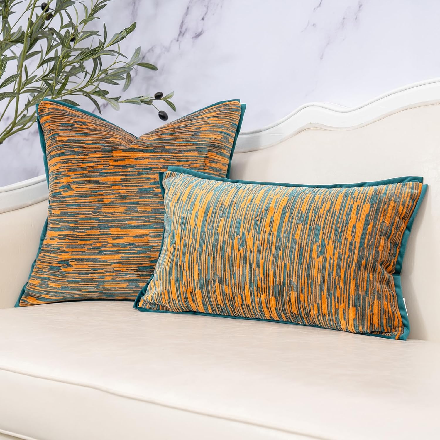 Yangest Funda de almohada de terciopelo a rayas verdes, moderna y lujosa, funda de cojín neutra para sofá, dormitorio, sala de estar, decoración del
