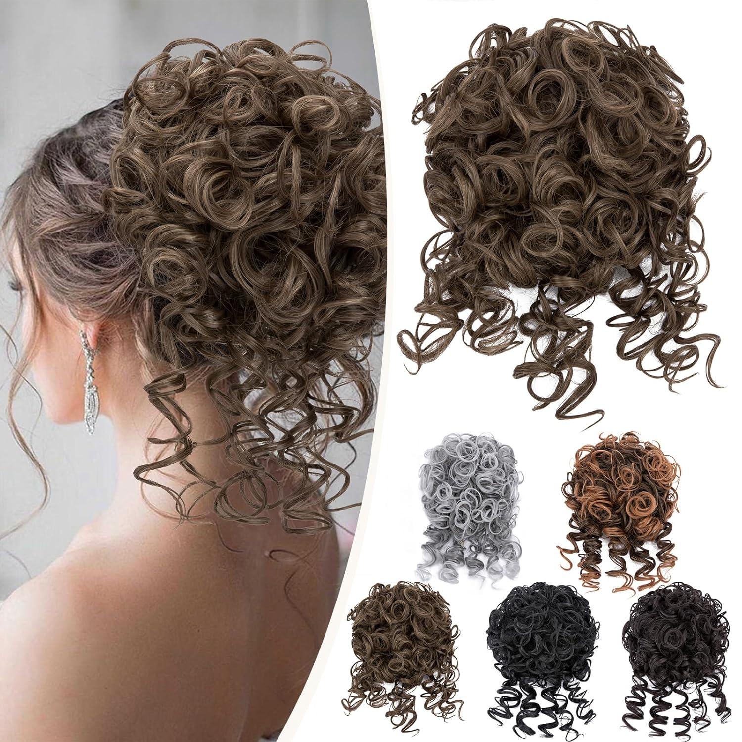 Benehair Moño desordenado para mujer, cordón elástico, suelto, ondulado, rizado, extensión de cola de caballo, extensiones de cabello sintético para