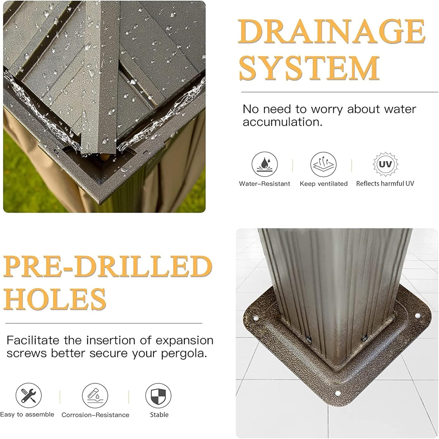 Gazebo de aluminio para exteriores con techo rígido con doble toldo de acero galvanizado para patios, terraza, patio trasero, césped y jardín,