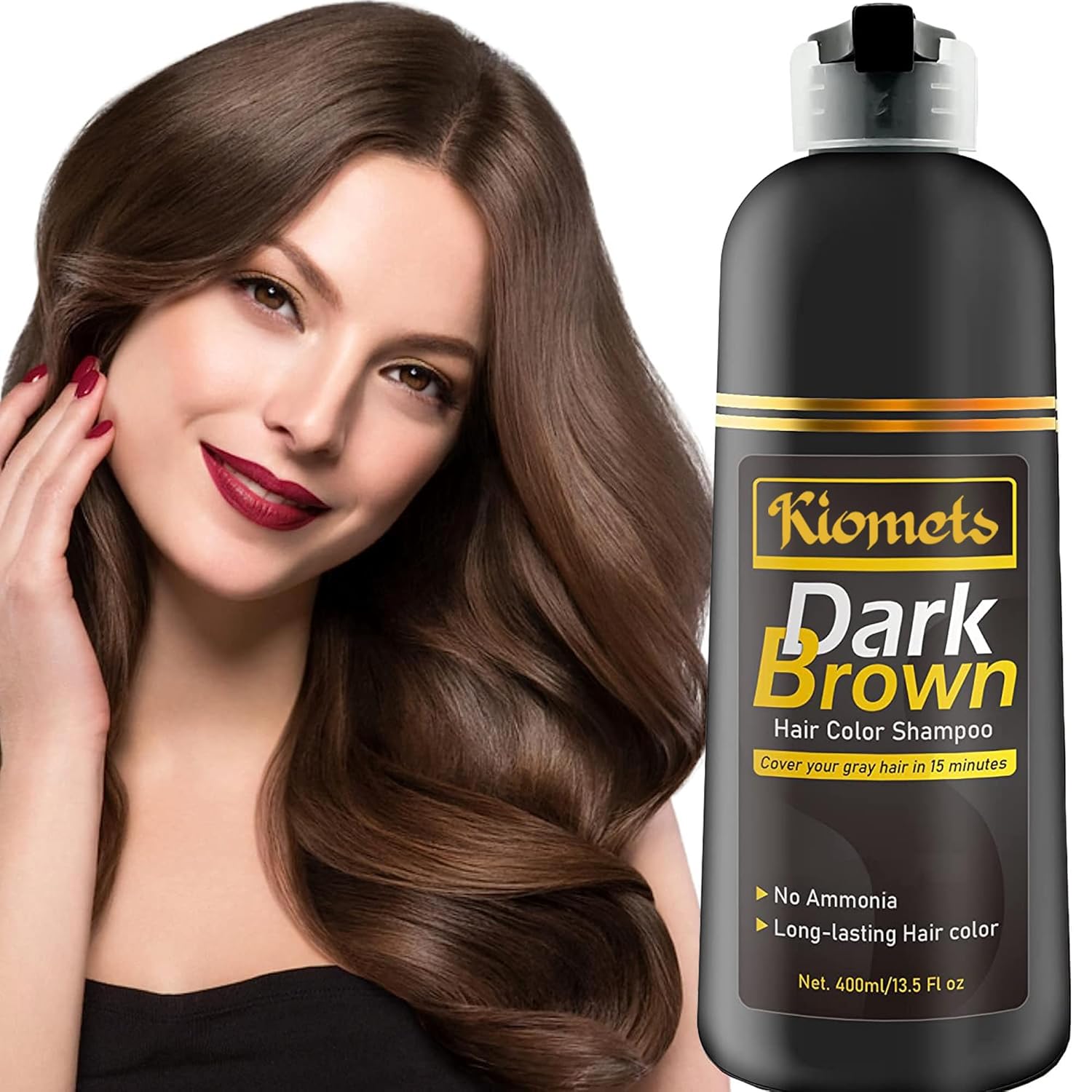 Champú de tinte para el cabello castaño oscuro, 13.5 fl oz, 100% cobertura de canas en minutos, champú de color de cabello sin amoníaco, cabello