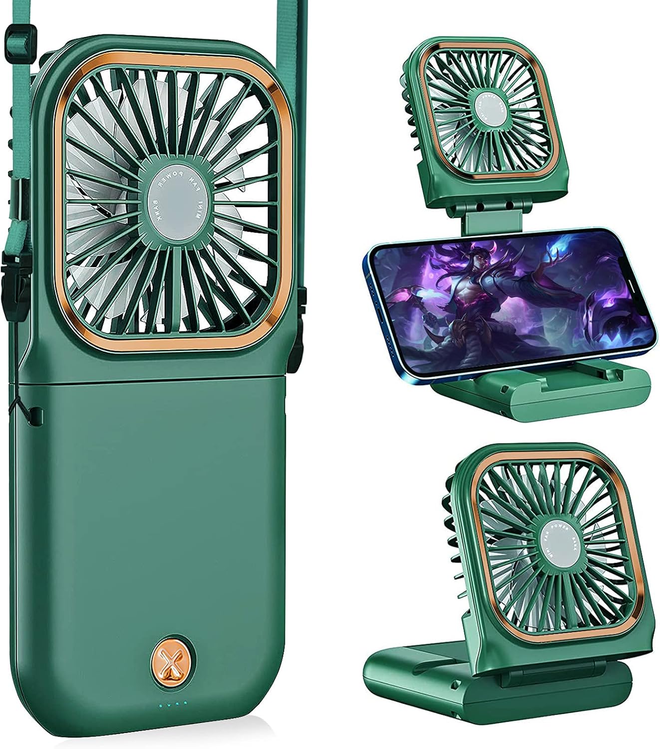 Ventilador portátil de mano para collar personal, plegable, mini ventilador recargable por USB silencioso con función de soporte para teléfono