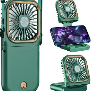 Ventilador portátil de mano para collar personal, plegable, mini ventilador recargable por USB silencioso con función de soporte para teléfono Ventilador portátil de mano para collar personal, plegable, mini ventilador recargable por USB silencioso con función de soporte para teléfono