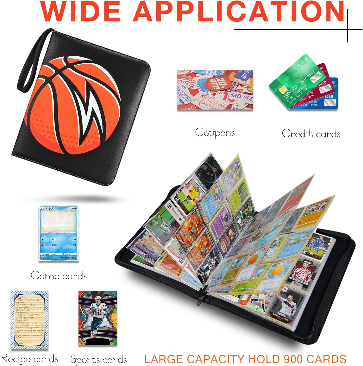 TONESPAC900 – Carpeta de 9 bolsillos compatible con tarjetas de baloncesto, tarjetas de fútbol, tarjetas deportivas, para tarjetas intercambiables,