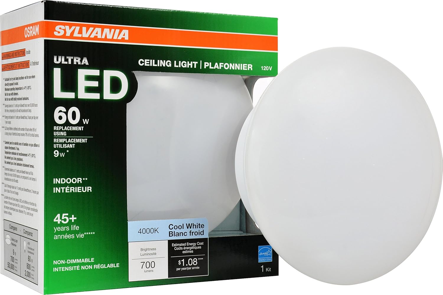 Sylvania 75081 Lámpara de techo, 1 unidad (paquete de 1), blanco frío