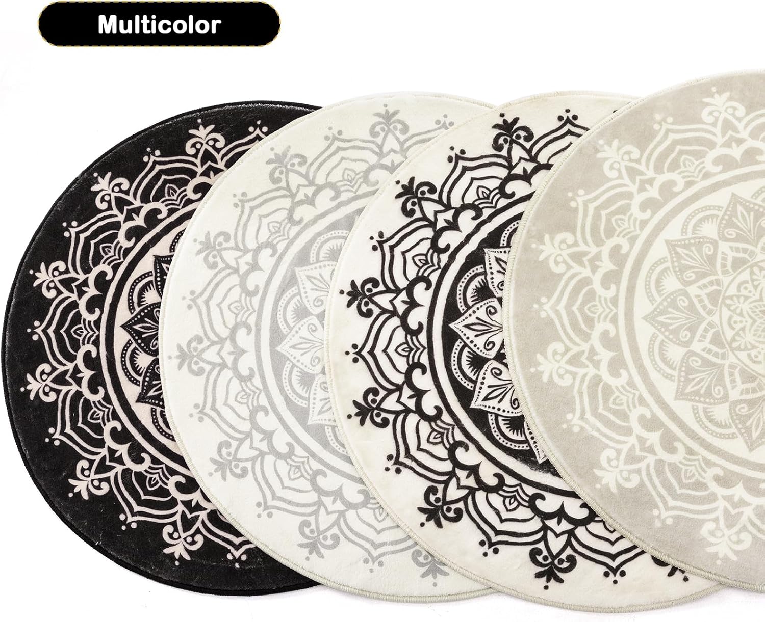 Carvapet Alfombra redonda pequeña de 3 pies con estampado de mandala, antideslizante, lavable a máquina, alfombra suave para tocador, entrada, baño,