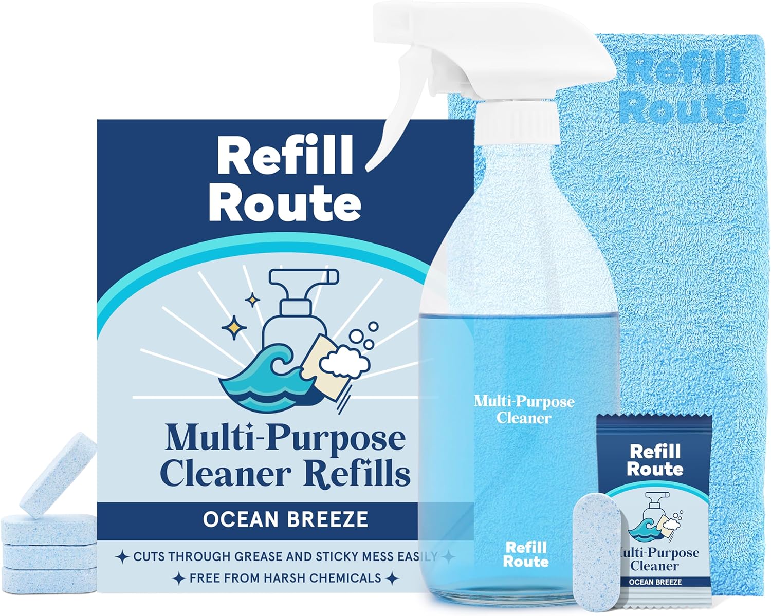 Recambios de limpiador multiusos, tableta limpiadora de múltiples superficies con botella de spray de limpieza, spray de limpieza multiusos que hace