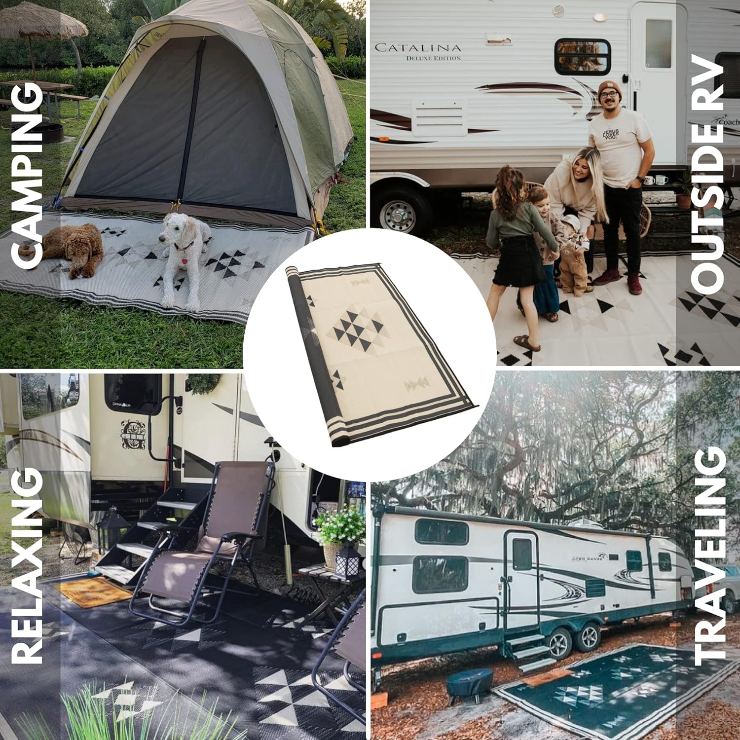 Alfombras para camping recicladas de Glamp Mat para RV  Alfombras de camping duraderas, hermosas y sostenibles para el exterior de tu RV que son