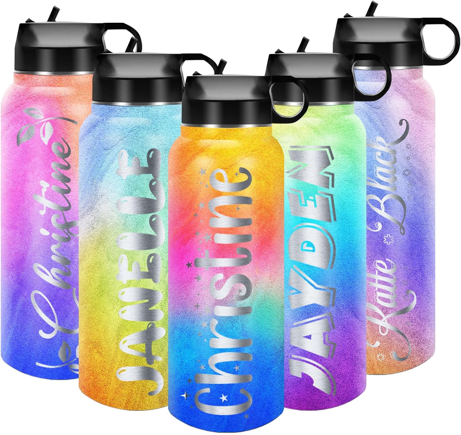 ARTSMADE Botellas de agua personalizadas para niños con nombre, botellas de agua de acero inoxidable personalizadas para la escuela, aisladas al