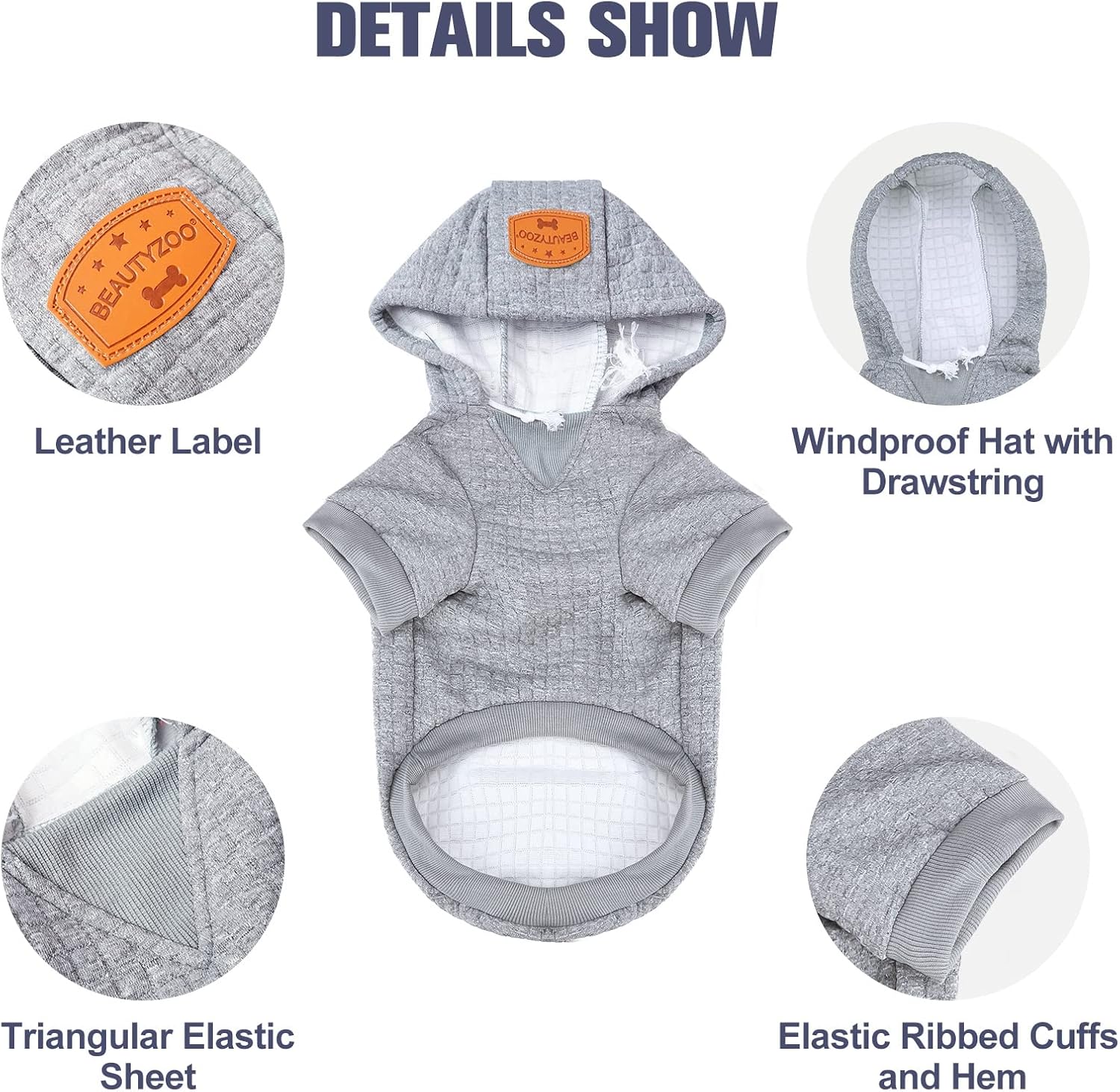 BEAUTYZOO Suéter con capucha para perros pequeños y medianos con bolsillos, ropa para perros pequeños y medianos, abrigos de algodón laminado para