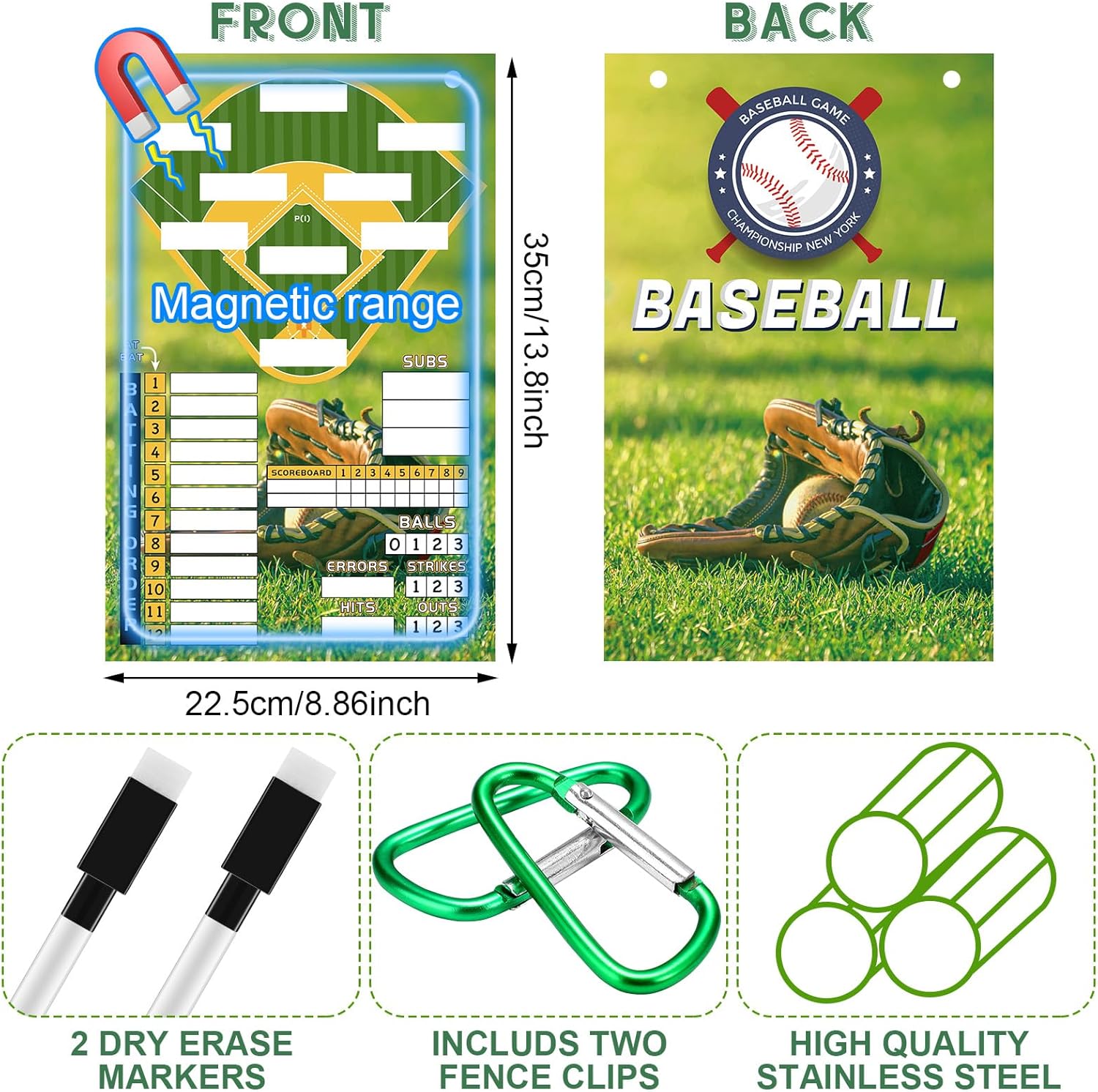 Juego de tablero magnético de béisbol con 100 hojas de alineación de tarjetas, 80 pestañas de alineación, 2 ganchos a presión, 2 marcadores de