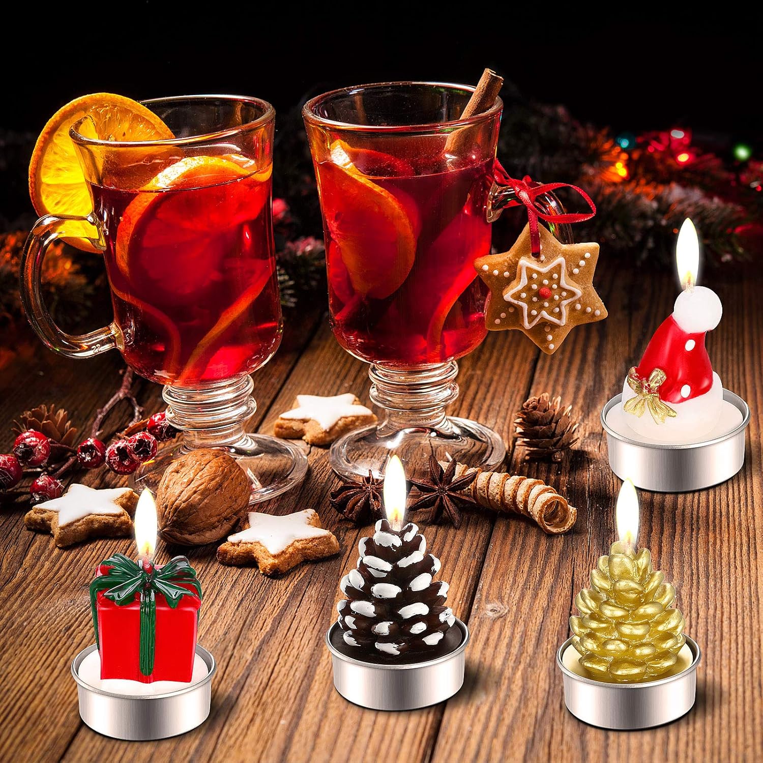 12 velas de Navidad hechas a mano con delicadas velas de Papá Noel, muñeco de nieve, piñas, árbol de Navidad, zapatos, casa, velas de sombrero de