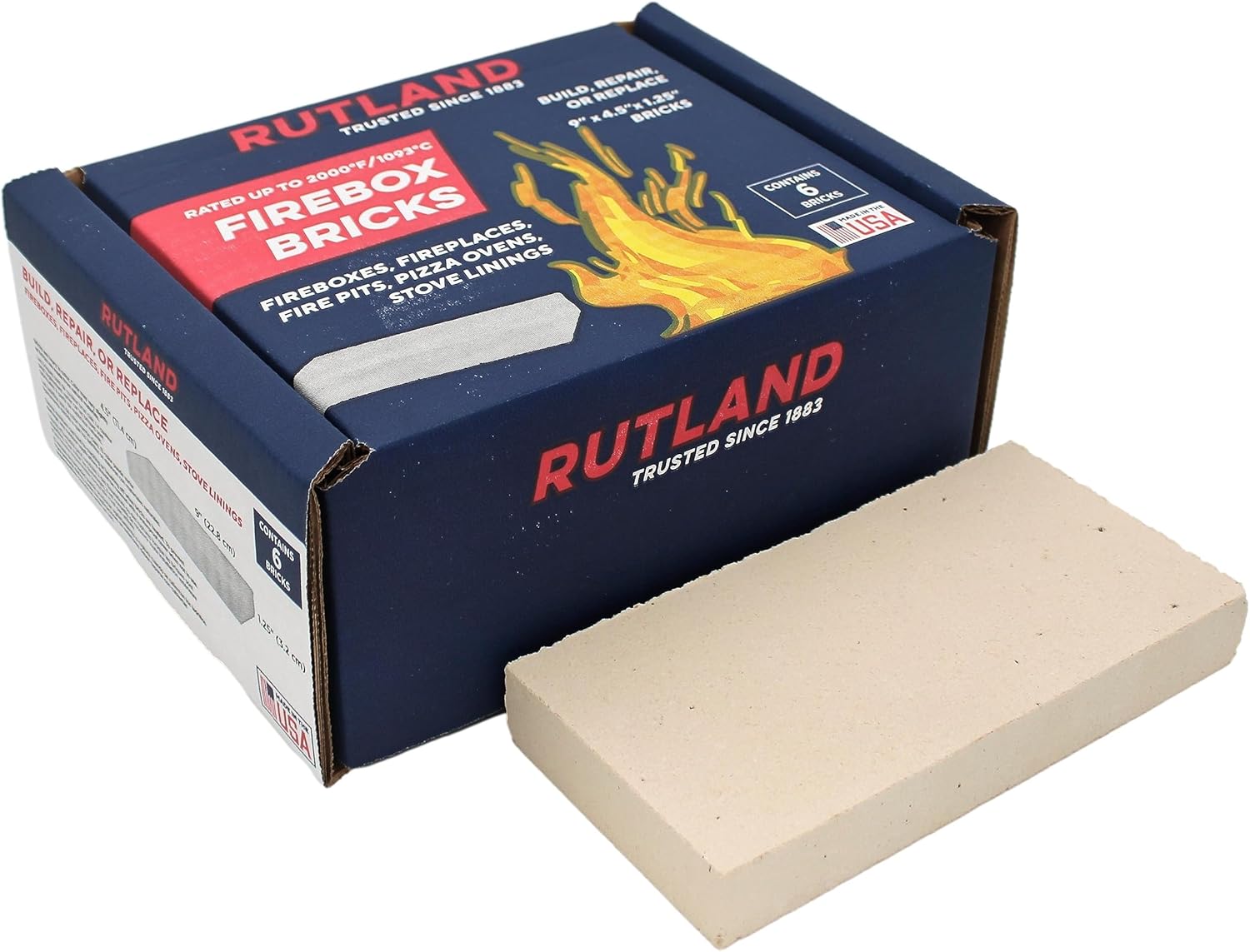 Rutland – Ladrillos refractarios para chimeneas de leña y estufas de leña, 2000F, marfil, caja de 6