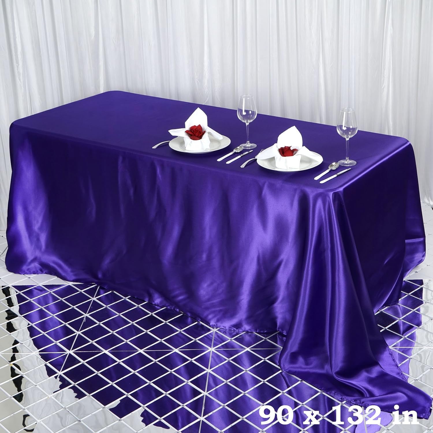 BalsaCircle Mantel rectangular de satén morado de 90 x 132 pulgadas para mesa de boda, fiesta, recepción, eventos, cocina y comedor