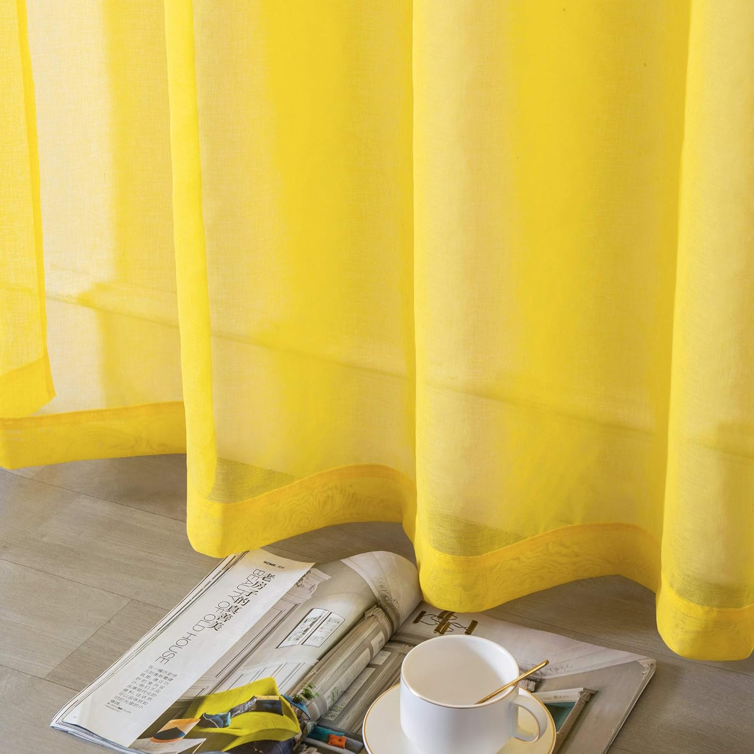 DUALIFE – Cortinas transparentes de 54pulgadas de largo, paneles de privacidad de gasa para ventanas, cortinas de lino semitransparentes para