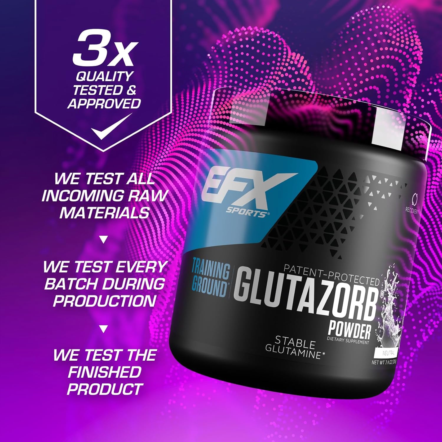 EFX Sports Training Ground Glutazorb Powder  Suplemento de glutamina altamente concentrado, pH correcto, digestión y apoyo inmunológico, 140