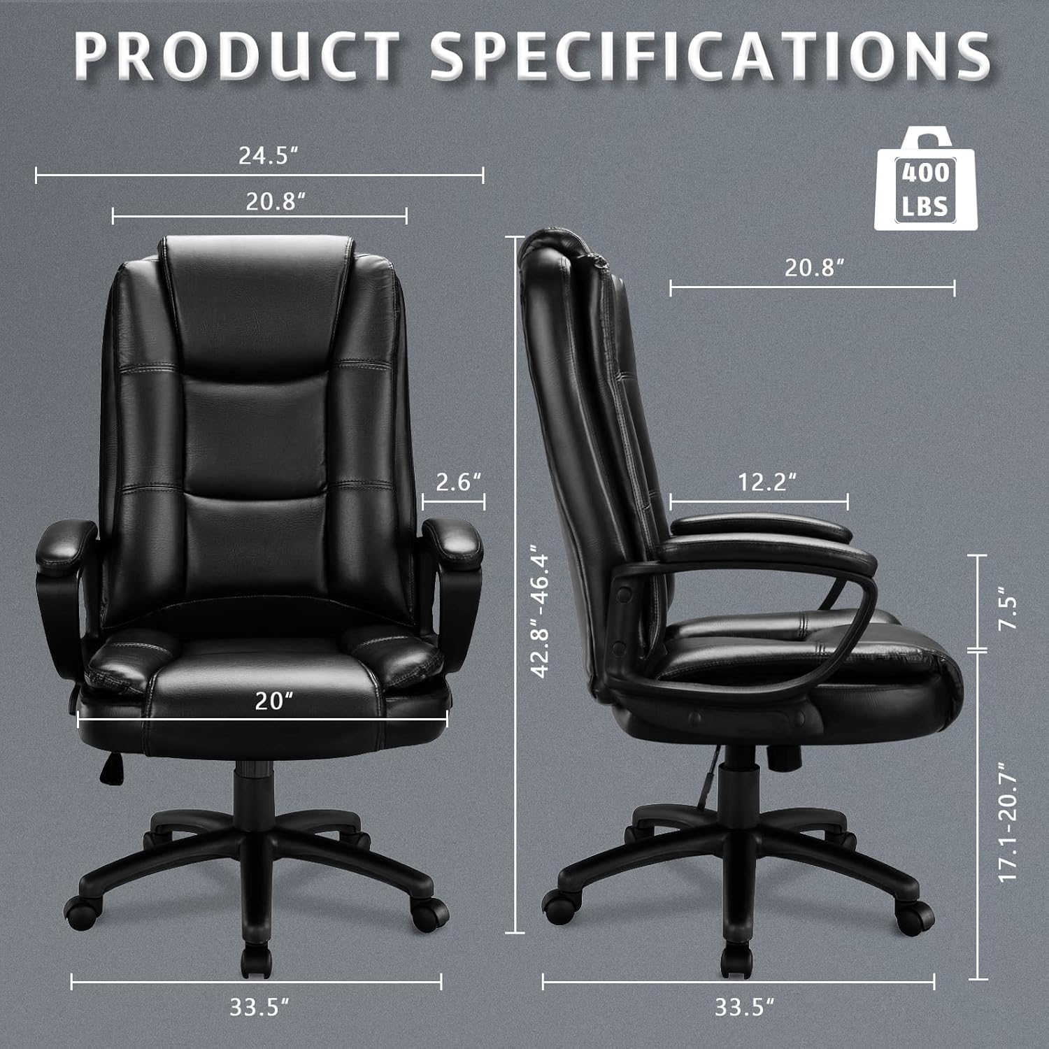 LEMBERI Silla de escritorio de oficina, silla ejecutiva gerencial grande y alta, silla de computadora con respaldo alto, sillas ergonómicas de piel
