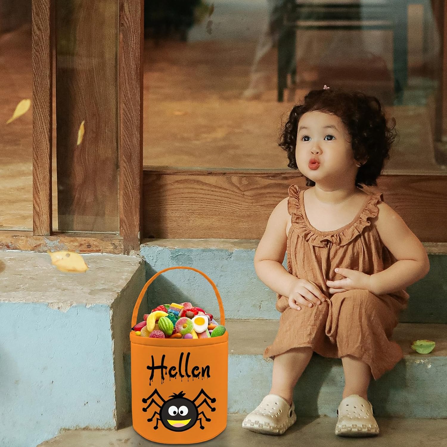 Cesta personalizada de Halloween, bolsa de cubo personalizada con nombre personalizado, cesta de lona de calabaza, regalos para niños y niñas