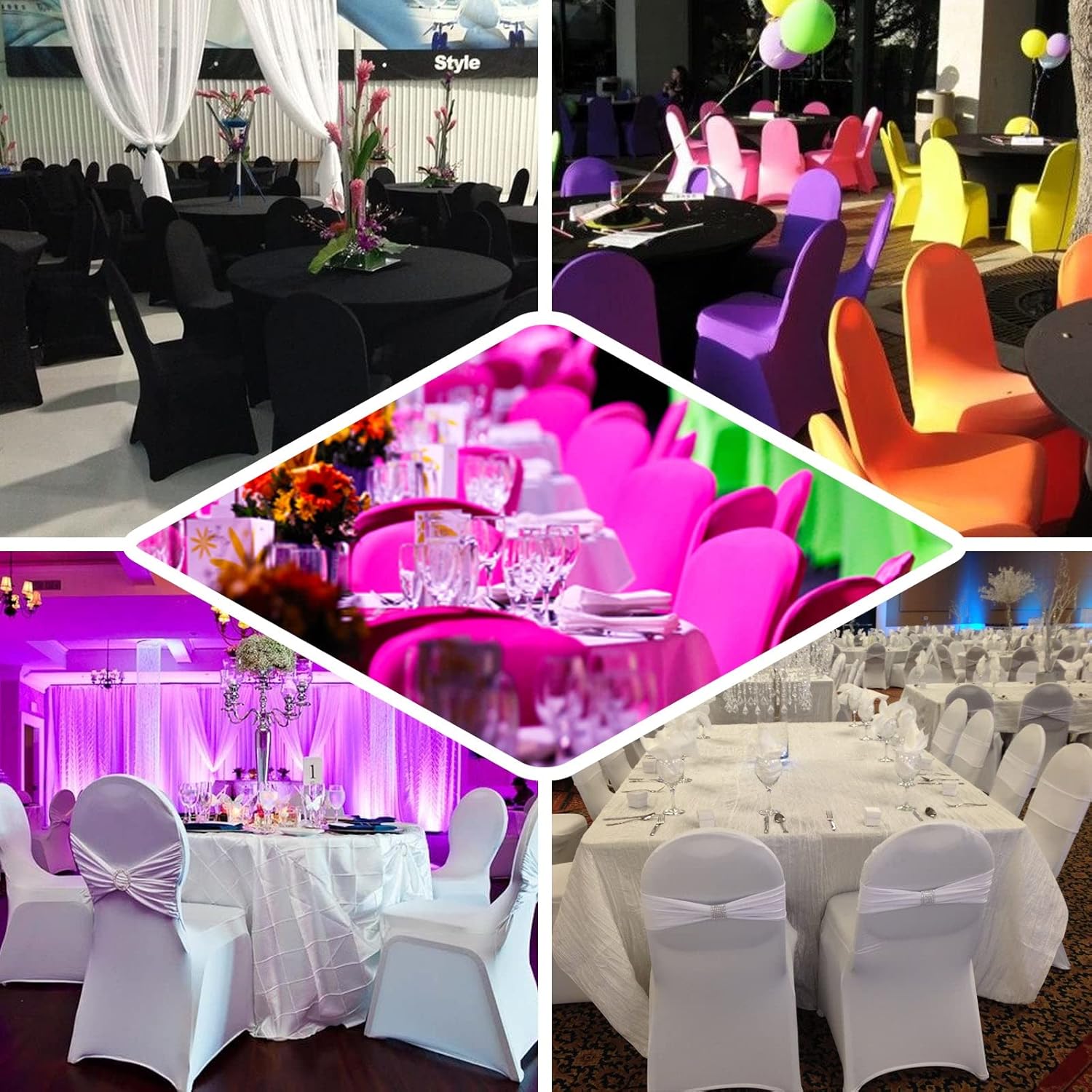 Efavormart – 100 fundas para sillas de banquetes de elastano elástico blanco para banquetes y eventos, para bodas, fiestas, banquetes y catering