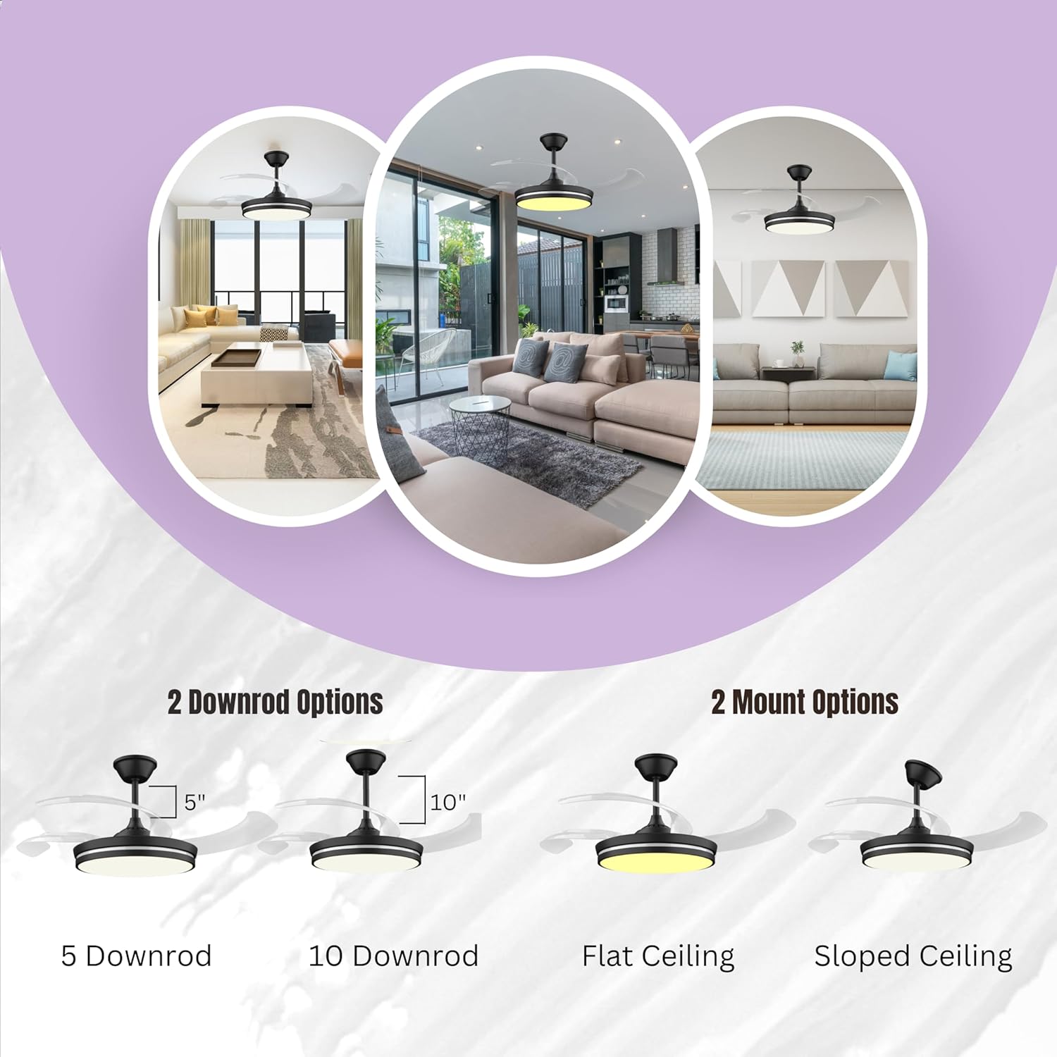 Ventilador de techo retráctil con luces, ventilador de techo retráctil de 42 pulgadas con luz LED y control remoto, motor silencioso de cuchillas