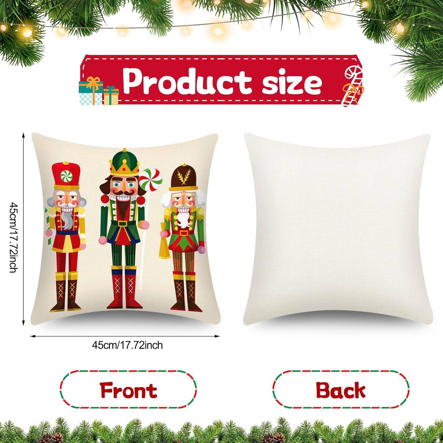 Tatuo 6 fundas de almohada de cascanueces de Papá Noel de Navidad, decoración de cojín de Papá Noel, 18 x 18 pulgadas, decoración navideña para