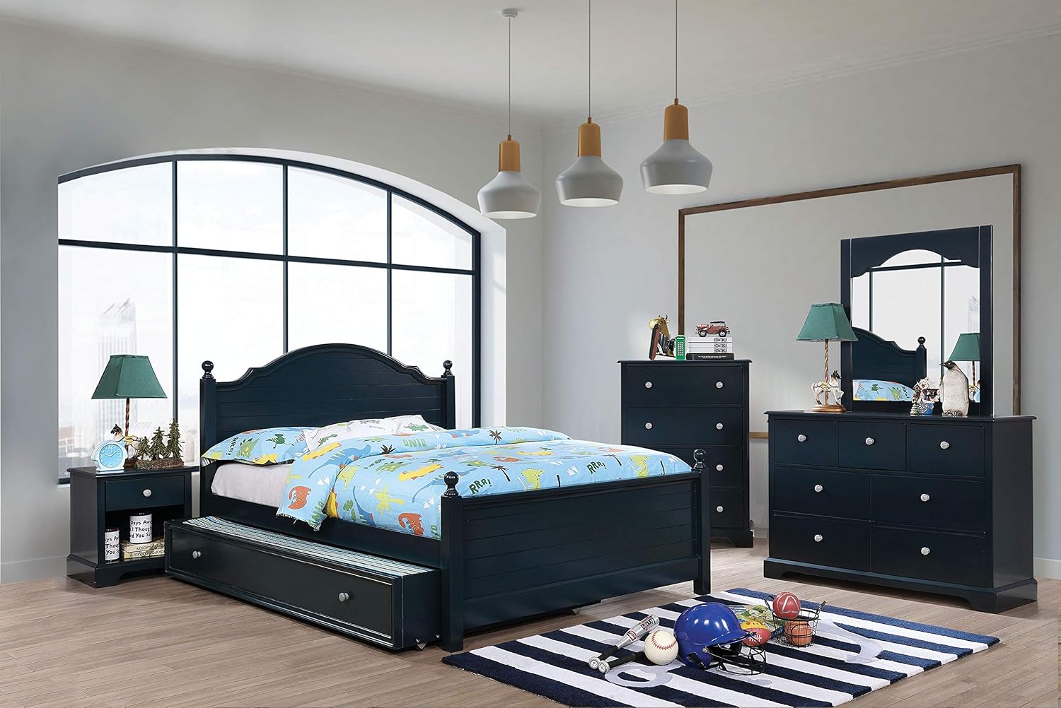 247 Shop at Home Decker – Mesita de noche contemporánea de madera con 1 cajón, color azul