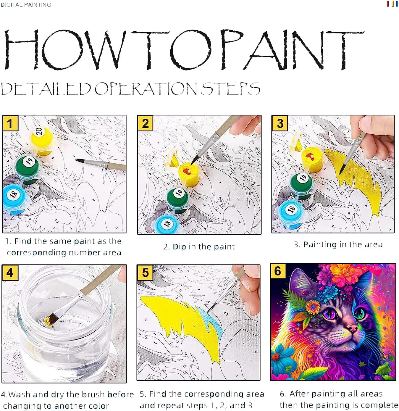 KYOQFVN Paquete de 4 pinturas por números para lienzo para adultos, kits de pintura de gato por números para principiantes, pintura al óleo acrílica
