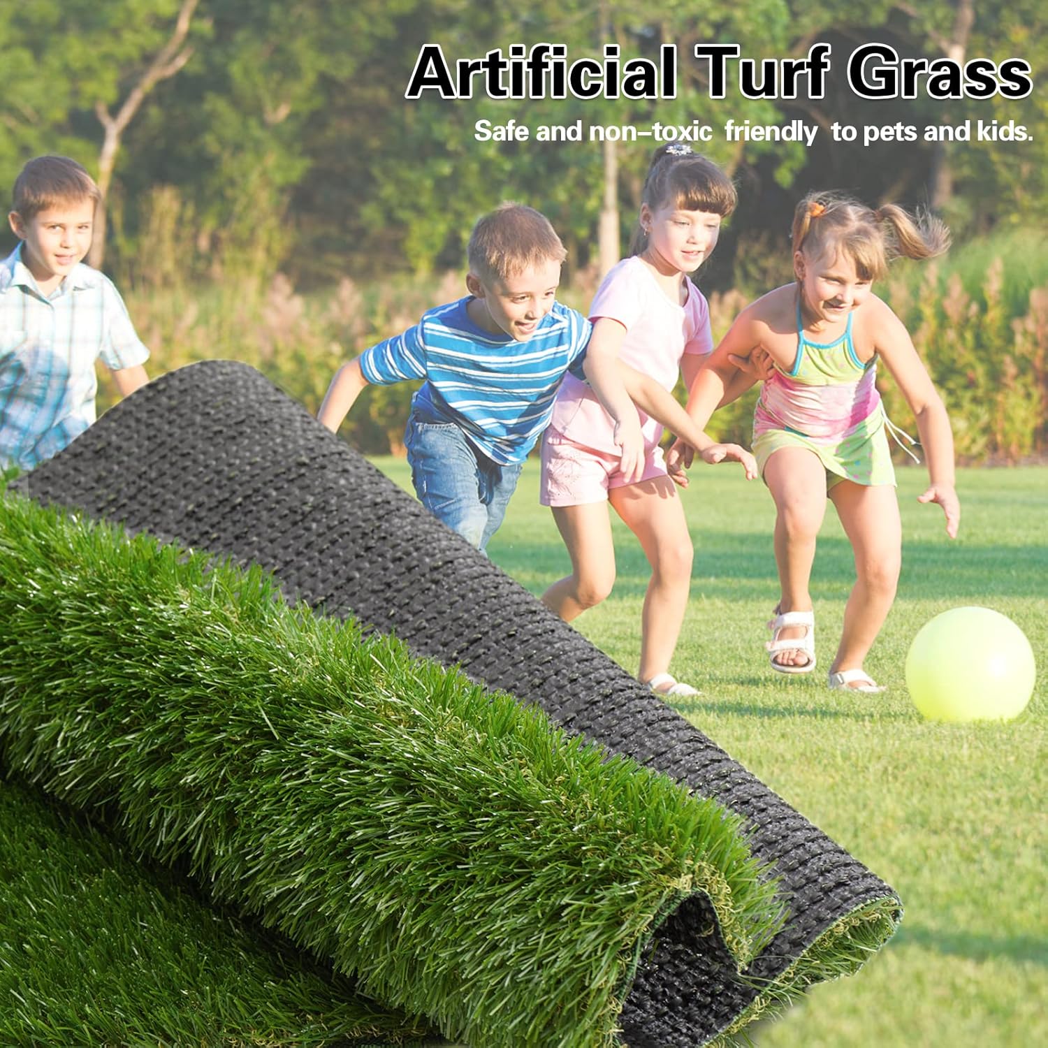 Césped artificial grueso de 5 x 7 pies, alfombra de césped artificial sintético de 1.38 pulgadas, para interiores y exteriores, césped realista para