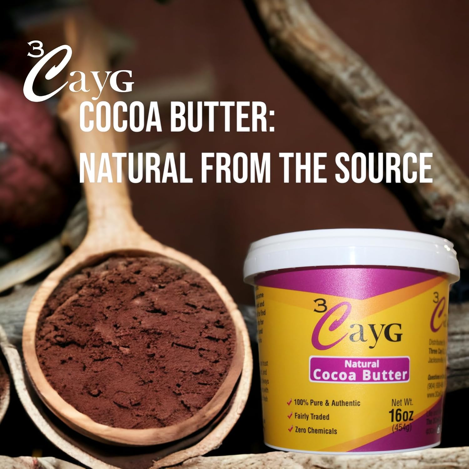 3CayG Manteca de cacao natural de 1 libra, sin refinar, hidratante y acondicionador para el cabello de lujo para la piel
