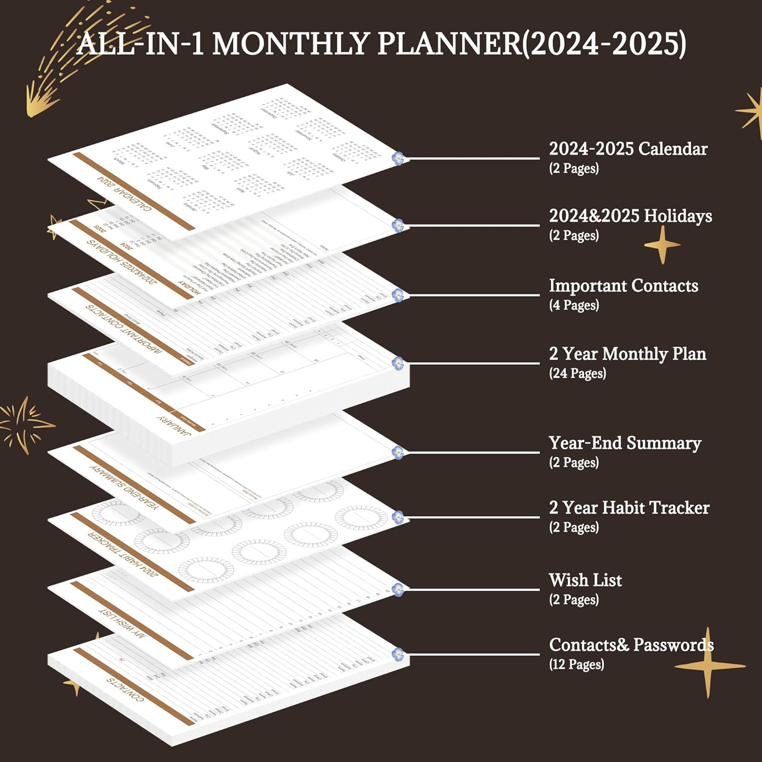 CAGIE Agenda mensual 2024-2025 de 8.5 x 11 pulgadas, calendario grande 2024-2025, agenda mensual de 2 años con pestañas mensuales de enero de 2024 a