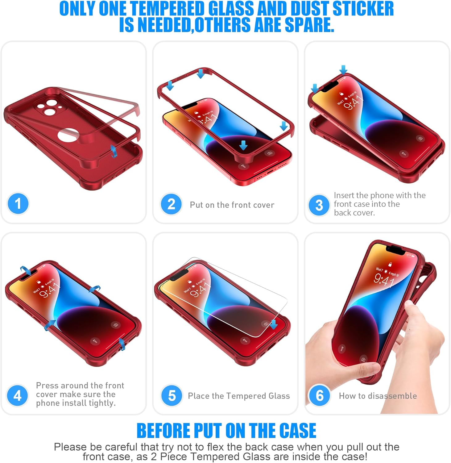 ORETECH Funda para iPhone 15 Plus iPhone 14 Plus, con 2 protectores de pantalla prueba de caídas de grado militar de 10 pies protección de cámara a