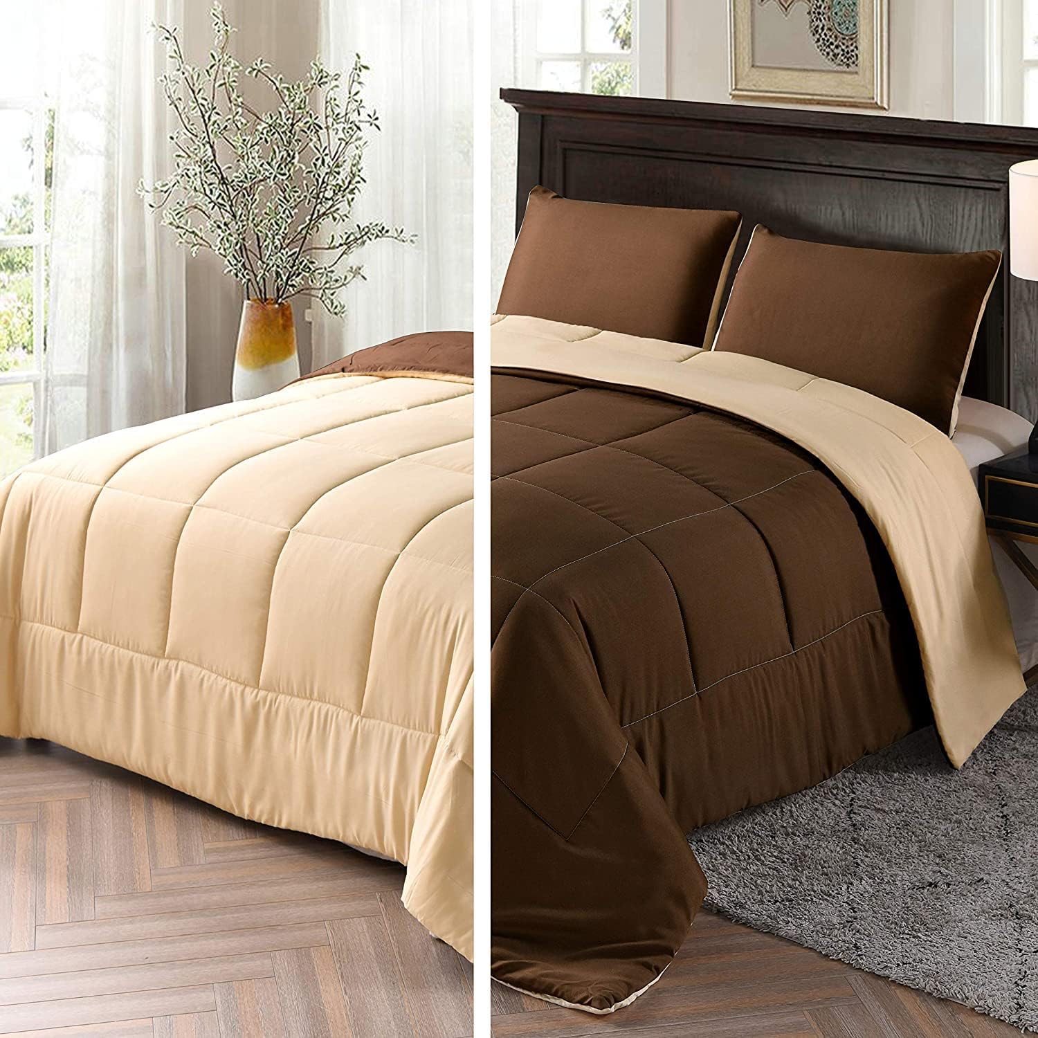 Edredón reversible alternativo para todas las estaciones, 100% algodón, relleno de 500 GSM, juego de edredón ligero, cama en una bolsa, 3 piezas (1