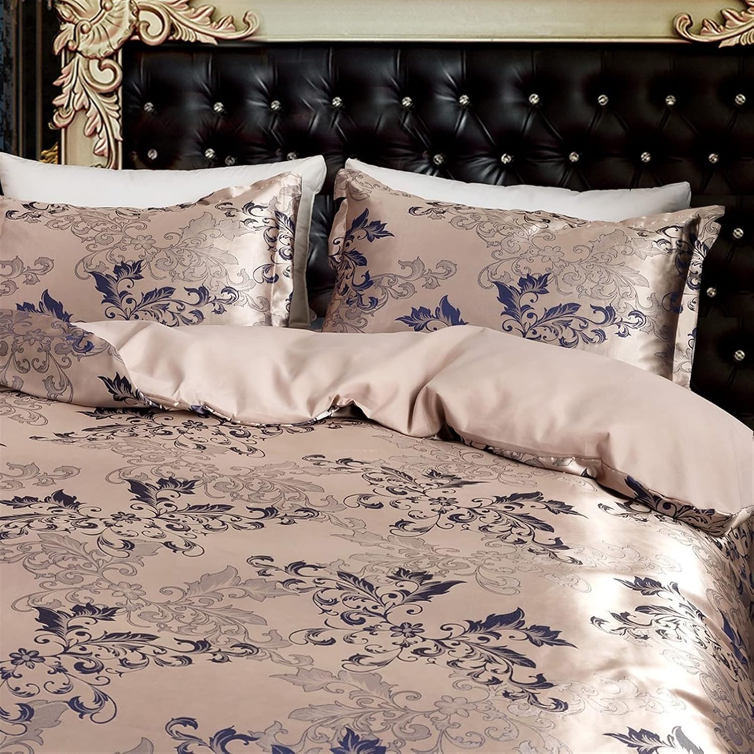 DACUDA Bedding Sets Neoclassical Style Jacquard Duvet Cover Set Luxury Satin Bedding Set (A EU)