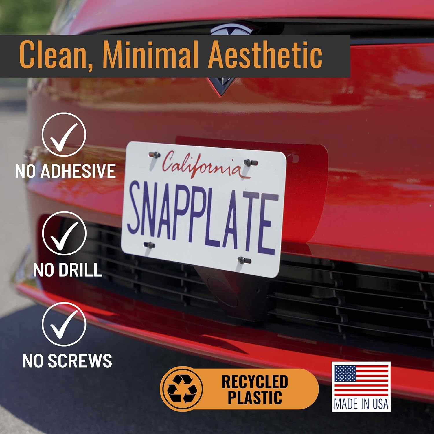 + (Modelo S) Soporte para placa frontal  Fuerza optimizada, antirrobo, extraíble, altura ajustable, fabricado y patentado en Estados Unidos  para