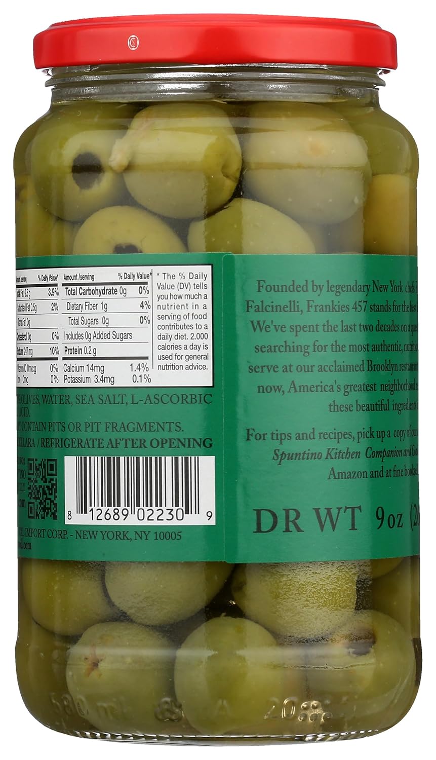 FRANKIES 457 Aceitunas Castelvetrano verdes sin hueso, 9 onzas