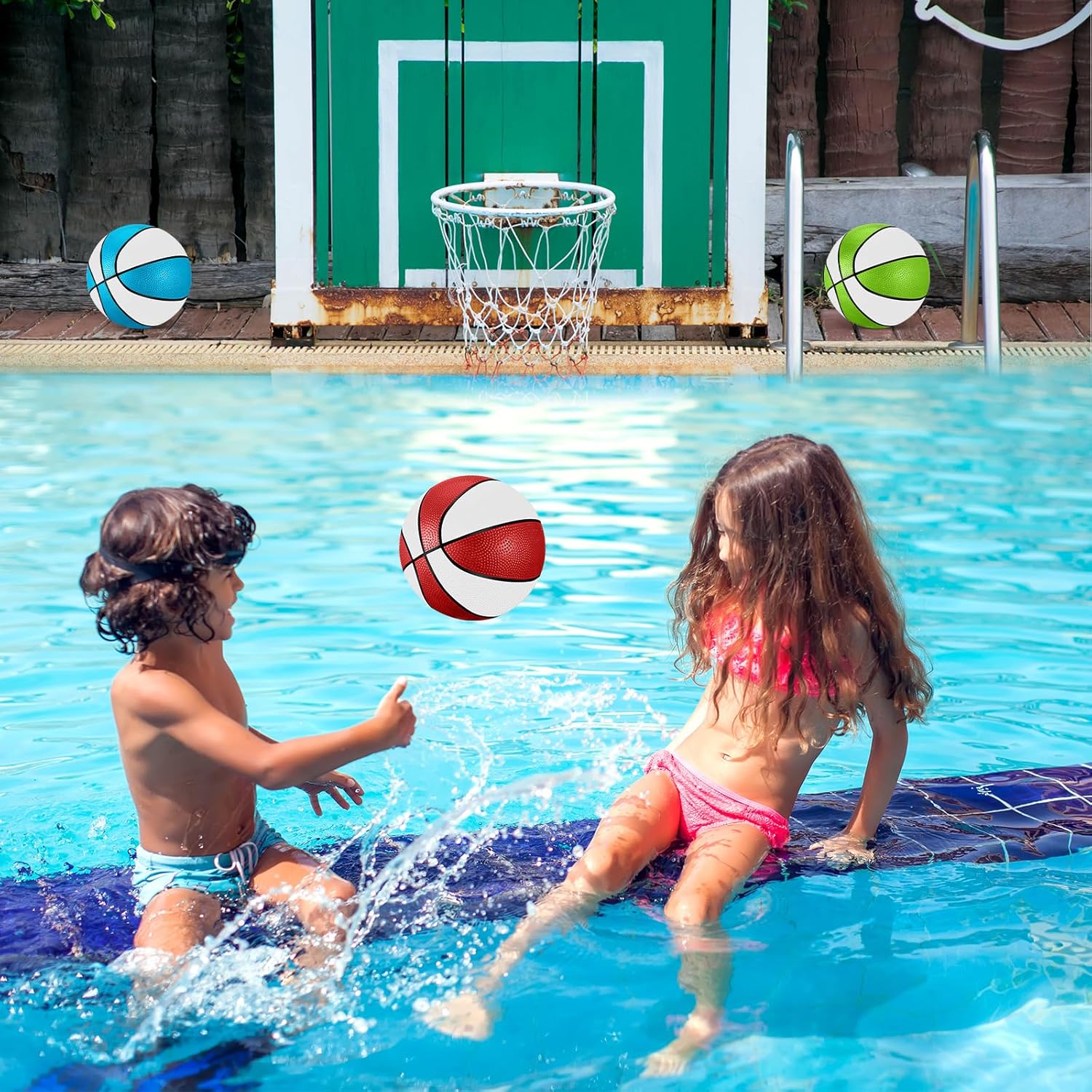 12 piezas de baloncesto para piscina, operación de Navidad, 9 pulgadas, baloncesto acuático a granel con bomba para piscina, mini aro de interior,